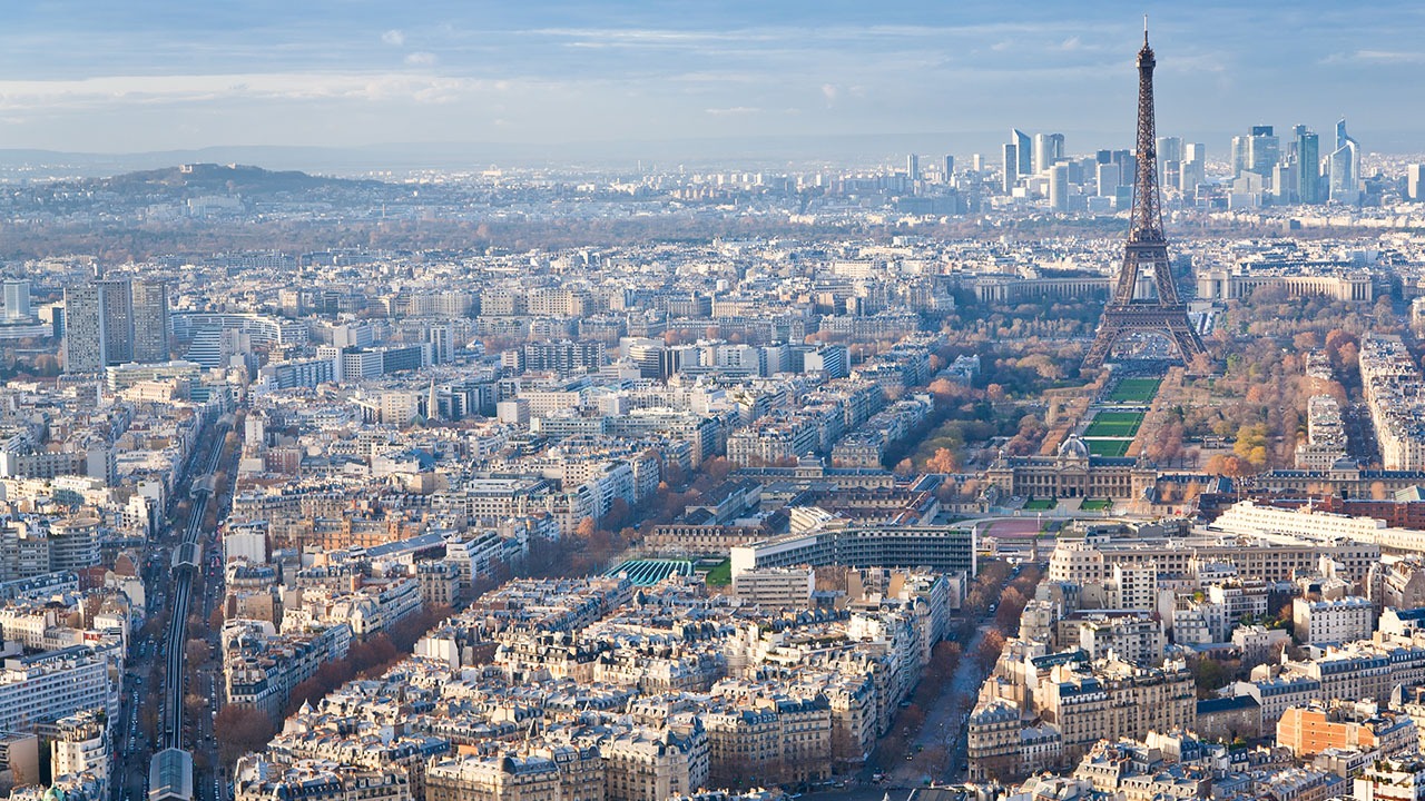 Aerial view of Paris, home of EUMW 2024